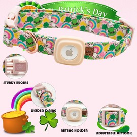 Elegant little tail Airtag Dog Collar, St Patrick's Pet with Airtag Holder Holiday Cute Puppy Adjustable Dog Collars for X-Small Dogs