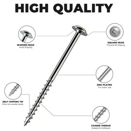 Pocket Hole Screws 1 1/4 inch 700PCS, TOPMALLEX Pocket Screws #8 x 1-1/4" with Square Drive, Wood Screws, Coarse Thread, Washer Head, Self Tapping, Zinc Plated, 150MM Drive Bit Included