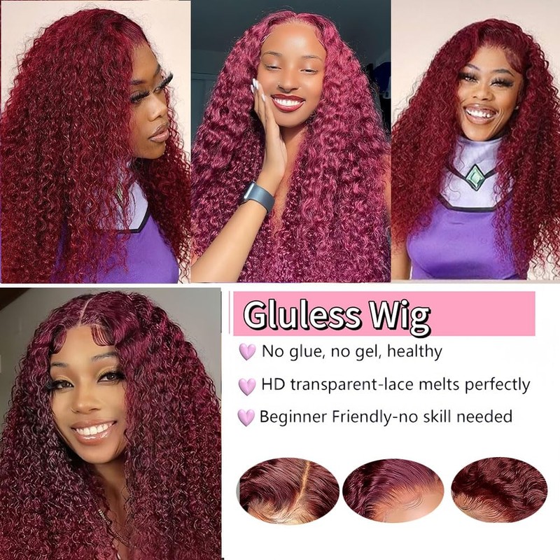 Wighottie 99j Burgundy Deep Wave Lace Front Wigs Human Hair