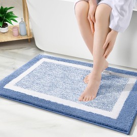 Kitinjoy Bath mat, Extra Soft and Absorbent Microfiber Bathroom Mat, Non-Slip, Machine Washable, Quick Dry Shaggy Bath Rug, Suitable for Bathroom Floor, Tub, Shower (Blue and White, 30 x 20 Inches)