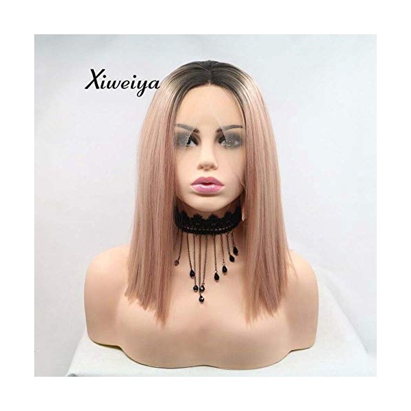 Xiweiya Ombre Pink Synthetic Lace Front Wigs for Women Short Bob Wig Gold/Pink Heat Resistant Fiber Short Wig 14 Inch