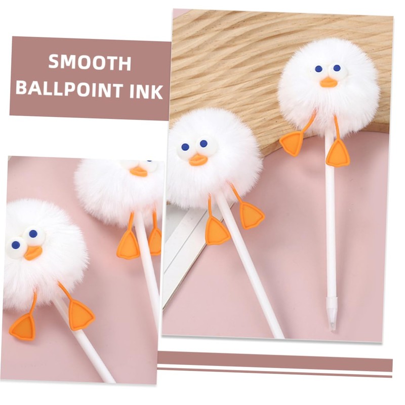 DOITOOL 3Pcs Cute Duck Pom Pom Ballpoint Pens Writing Pens