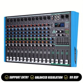 New 8/12channel Sound Mixer Audio Mixing Console 48v 99dsp Computer sound card - Color: MIX12 12 channels