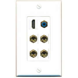 RiteAV 2 Speaker 4 Banana Binding Post HDMI RCA Wall Plate - 1 Gang Decorative [White]