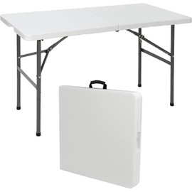SIMPLI-MAGIC 4ft Plastic Folding Table, Indoor Outdoor Heavy Duty Portable/Handle, Lock for Picnic, Party, Camping - White