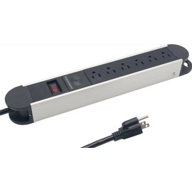 Aluminum Power Strip Surge Protector with 6 Outlets 1200 Joules Heavy Duty 6 ft Extension Cord Black and Silver for Home Workshop Warehouse