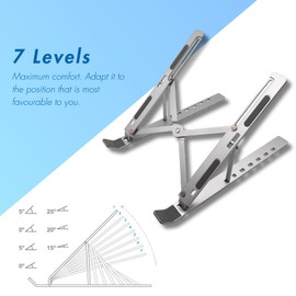Dohe - Laptopständer - Verstellbar in 7 Stufen, Rutschfest, Hergestellt aus robustem Aluminium, Kompatibel mit 13–17", Neigungswinkel 15–45°, Farbe Silber