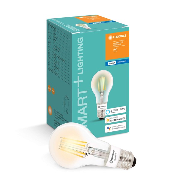 LEDVANCE SMART+ Smart LED Bulb Compatible with Apple HomeKit, Google Home, Siri, Bluetooth Connection, Filament, Edison Lamp, E26 Base, 600lm, 6.5W, No Additional Connectivity Required