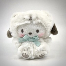 Sanrio Character Pochacco Mascot Fluffy White Bear Outfit 5in W/ Chain