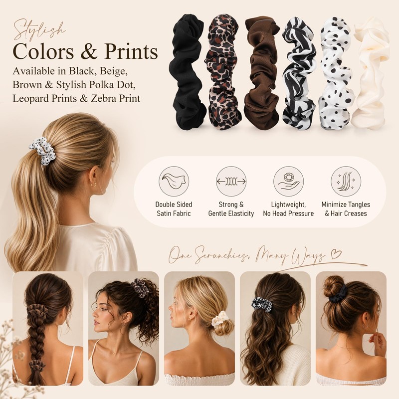12 Pcs Satin Scrunchies for Women, No‑Damage Frizz‑Free Hair Ties