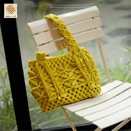 MadeTerra S Macrame handbag for women Summer Handbag woven shoulder bag Tote Bag 11.81 x 11.02 handle 12.6" (Lemon)