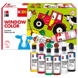 Marabu Kids Window Color Space, Water-Based Paint, Removable on Smooth Surfaces such as Glass, Mirrors, Tiles and Film, 6 x 25 ml Paint, A3 Painting Template with 18 Designs and A4 Film, Colourful