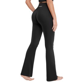 YEOREO Leggings da donna Flare Invisible Scrunch Butt Sports Leggings a vita alta, leggeri, da yoga, lunghi, push up, opachi, sportivi, Nero , Medium lungo