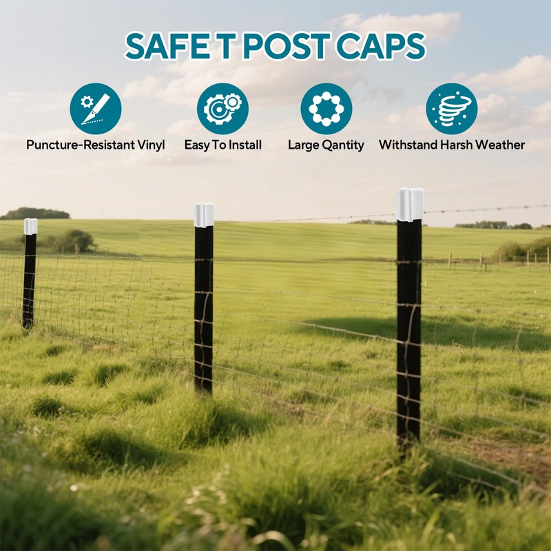 100 Pcs T Post Caps, Vinyl Safe T Post Topper