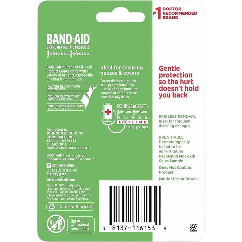 BAND-AID® Brand HURT-FREE® Paper Tape 1INX10YDS, 1 COUNT