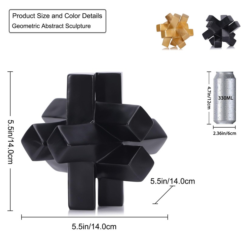 Black Knot Decor Kink Knacks for Shelves, Black Geometric Sculpture,