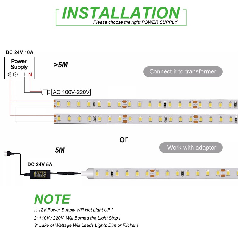 JOYLIT 24V LED Strip Lights 16.4FT/5M 2700K Warm White 9500LM
