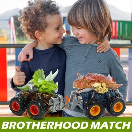 Oriate Cool Design Dinosaur Monster Truck, Friction Powered 1Pack Triceratops with Mech Armor, Push and Go Car Racing & Combat Kids Games, ATV Trucks Dino Toys for Children Birthday Gift 209-G1