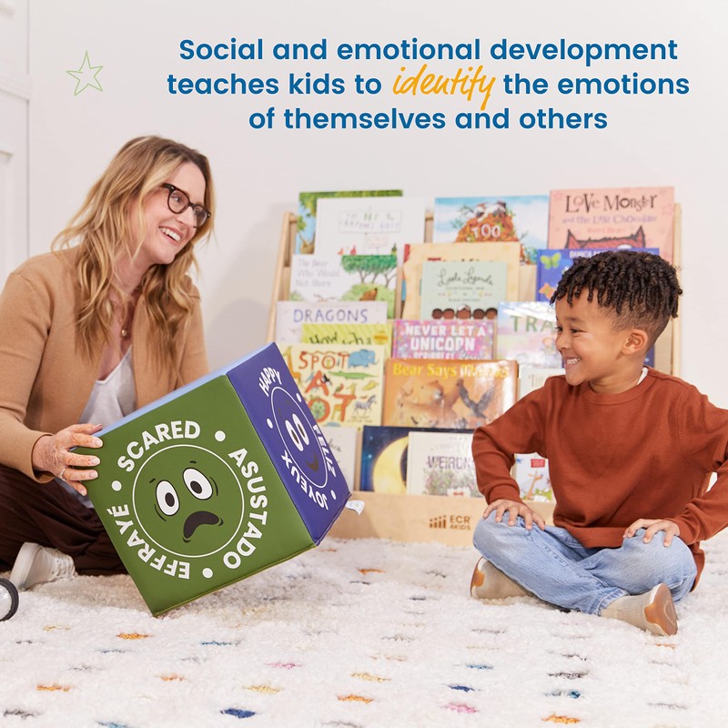 ECR4Kids SoftZone Emotion Cube with Mirror, Sensory Toy, Earthtone