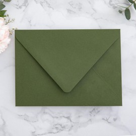 PONATIA 50PCS A7 Euro Flap Envelope, 5.25 x 7.25'' Olive Green Flowers Liner Envelopes for Wedding Invitations, Photos, Postcards, Greeting Cards, Christmas Gift, Acrylic Mailing, 5 x 7 Envelopes