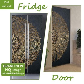 Vintage Art Self Stick Vinyl Door Mural Sticker, Peel and Stick Removable Refrigerator Wrap Decal, Noble Mandala, 32.3x78.7", 2 Pcs Set