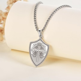 JERWLI Knights Templar Cross Necklace 925 Sterling Sliver Scapulars Catholic Cross Pendant Necklace Christian Jewelry Gifts for Men Women