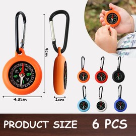 GROBBLE Pack of 6 Compass Children, Outdoor Children's Compass Key Chain, Bushcraft Compass with Carabiner Hook, Hiking Activities, Portable, Universal, Camping, Outdoor Gifts