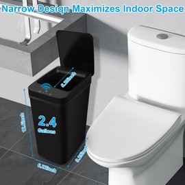 QSFWCSM 2 Pack Bathroom Trash can,Smart Touchless Trash Can,Automatic Motion Sensor Trash Bin with Lid,2.4 Gallon Garbage Can, Kitchen, Bathroom, Office, Bedroom Trash can (Black+Black)