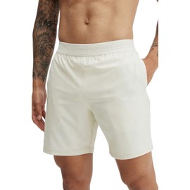 Fabletics Men's The Fundamental Short, Workout, Running, Training, Gym, Yoga, Ultra Lightweight, Athletic, 7" Inseam, L, Bone