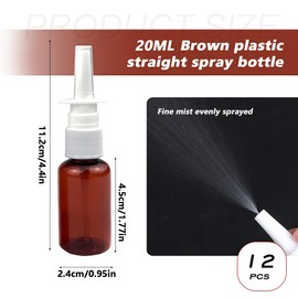 ericotry 12PCS 20ml Refillable Amber Plastic Fine Mist Nasal Spray Bottles Sprayer Jar Pot Container for Perfumes Essential Oils Colloidal Silver Saline