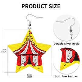 Swono Circus Tent Leather Earrings Red and White Stripes Pop Art Retro Comic Book Style Star Faux Leather Earring Lightweight Dangle Drop Earrings for Women