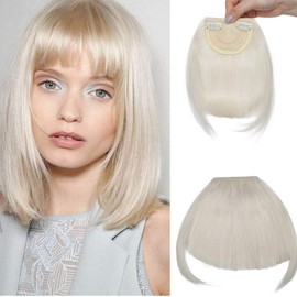 Clip On Fringe Clip In Bangs Neat One Piece Cute Hairpiece Straight Clip In Hair Extensions For Women Beauty [Light Blonde]