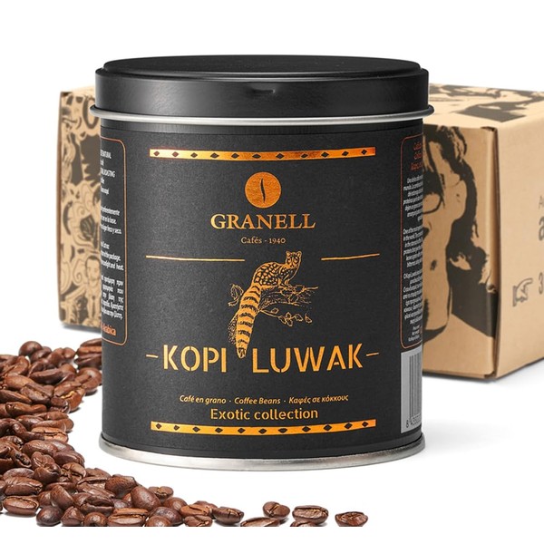 Cafés Granell Wild Kopi Luwak medium roast Coffee Whole Beans, 100grams (3.5oz)