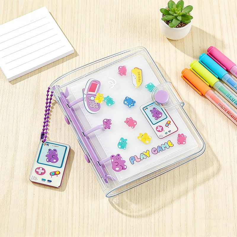 KUAIDHFK Sticker Notebook, A8, Transparent, Mini 3-Hole Binder, Clear Seal