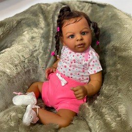 Reborn Baby Dolls Black Girl 23 Inch Soft Body Realistic-Newborn Anatomically Correct Real Life Baby Dolls African American Long Hair Babies Girl That Look Lifelike Baby Open Eyes