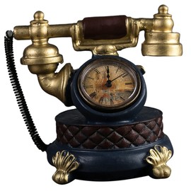 Gatuida 1pc Retro Golden Resin Telephone Model Clock Vintage Desktop Decoration for Home Office Unique Tabletop Ornament Creative for Friends Quality Craftsmanship