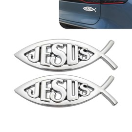 Dogary 2 PCS 3D Christian Fish Car Decal Sticker, Waterproof Jesus Fish Emblem Sticker, Religious Car Accessories for Trunk, Bumper, Window, Christian Decor Decals (Silver)