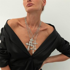 KONPJE 4Pcs Chunky Cross Necklaces for Women Gold/Silver Large Long Cross Pedant Necklace Y2K Statement Jewelry (OtherB)