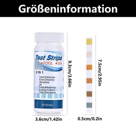 Pack of 100 Pool Test Strips, Test Strips Pool pH and Chlorine, Pool Water Tester, Cyanuric Acid Pool Measure, 6 in 1 Pool Tester, for Total Hardness, Chlorine, pH Value, Total Alkalinity and Cyanuric