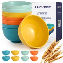 Luckore Unbreakable Wheat Straw Cereal Bowls, 26 oz Reusable Cereal Bowls Set of 8, Microwave & Dishwasher Safe, Suitable for Kitchen Soup and Salad, Multicolor 4 Colors