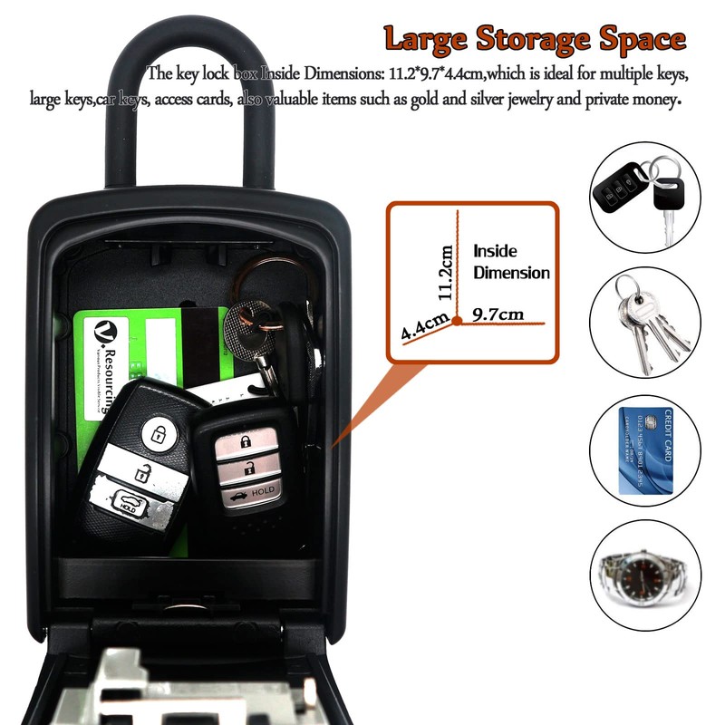 Extra Large Key Storage Security Lock,V-Resourcing Door Knob Mounted,Resettable 4