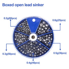 FREGITO 117PCS/205pcs Weight Sinkers 6 Sizes Lead Weights Round Split Shot Sinker Removable Fishing Weights Sinkers (Blue, 205PCS)