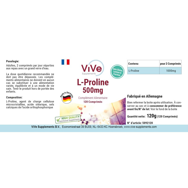 L-Proline 500 mg – 120 Tablets – Amino Acid –