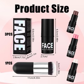 Contour Stick, 3Pcs Cream Contour Highlighter Blush Stick Set with Brush, Waterproof Long-Lasting Blendable Makeup Kit for Defined Cheekbones and Radiant Skin