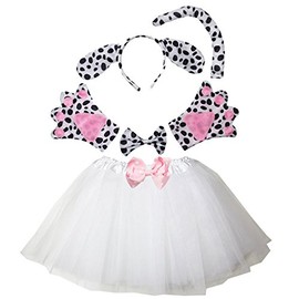 Kirei Sui Animal Dalmatian White Kids Dog Costume for Girls Puppy Tutu and Ear Headband