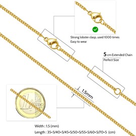 OSTAN Women's Golden Curb Chain Without Pendant Width 1.5 mm Gold-Plated Waterproof Antioxidation, Gold, No Gemstone
