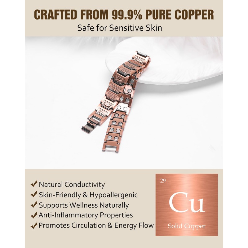 Jecanori Pure Copper Bracelet for Men, Magnetic Cross Bracelets for