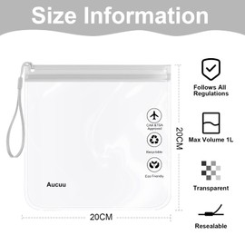 Aucuu 1 Litre Aeroplane Bag Liquids, 20 x 20 cm Toiletry Bag, Transparent Travel Cosmetic Bag, Airport Security Approved Liquid Bag, Leak-Proof Waterproof Travel Toiletry Bag, #9 4pc grey with rope