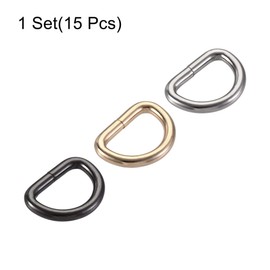 sourcing map Metal D Ring 0.79"(20mm) D-Rings Buckle for Hardware Craft DIY Gold Tone, Silver Tone, Black(Total 15pcs)