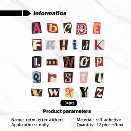 Pack of 104 Letter Stickers, Retro Stickers, Decorative Stickers, Waterproof Stickers, Gift Wrapping Stickers, Can Be Used to Decorate Luggage, Water Bottles, etc.